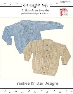Child's Aran Sweater in Pullover and Cardigan - Yankee Knitter  - Pattern download