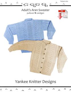 Adult Aran Sweater - Yankee Knitter  - Pattern download