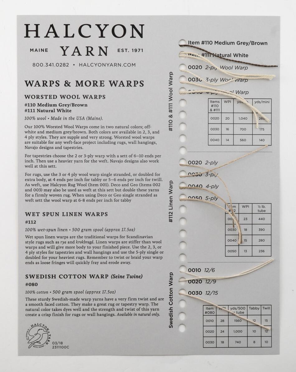 MultiCraft Equipment Warps and More Warps Sample Card  Wool and Linen Rug and Tapestry Warps