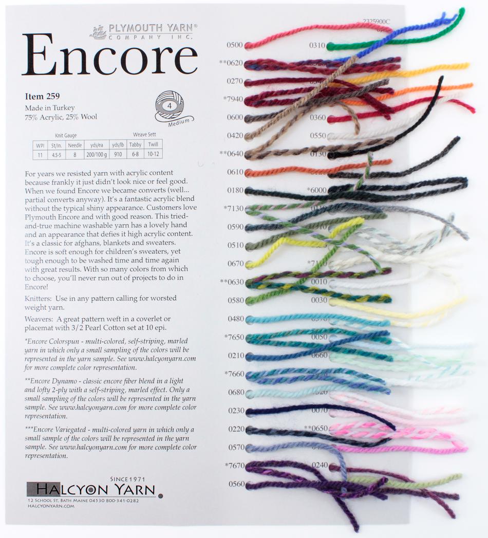 MultiCraft Equipment Plymouth Encore Worsted Sample Card