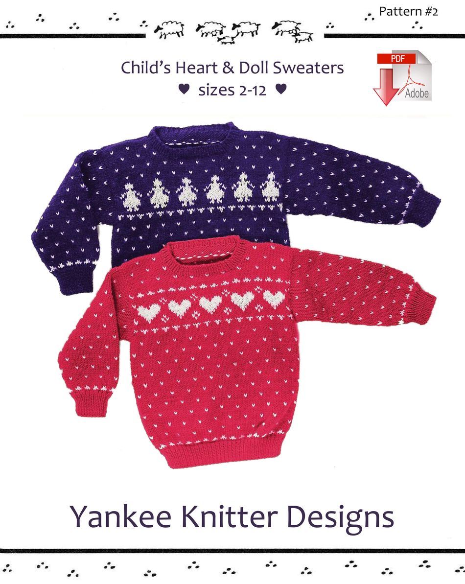Knitting Patterns Childaposs Heart and Doll Sweaters  Yankee Knitter   Pattern download