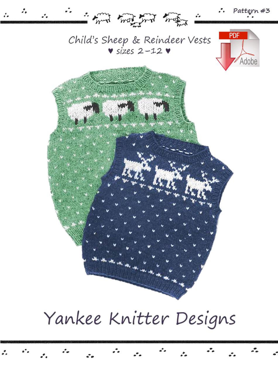 Knitting Patterns Childaposs Sheep and Reindeer Vests  Yankee Knitter   Pattern download