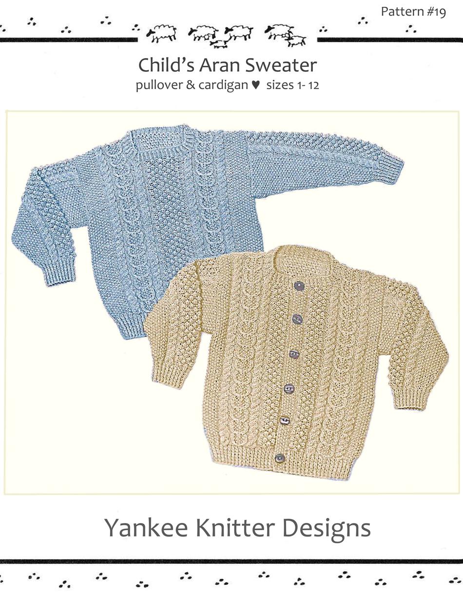 Knitting Patterns Childaposs Aran Sweater in Pullover and Cardigan  Yankee Knitter 