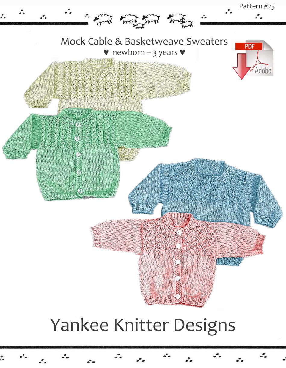 Knitting Patterns Mock Cable and Basketweave Sweaters  Yankee Knitter   Pattern download