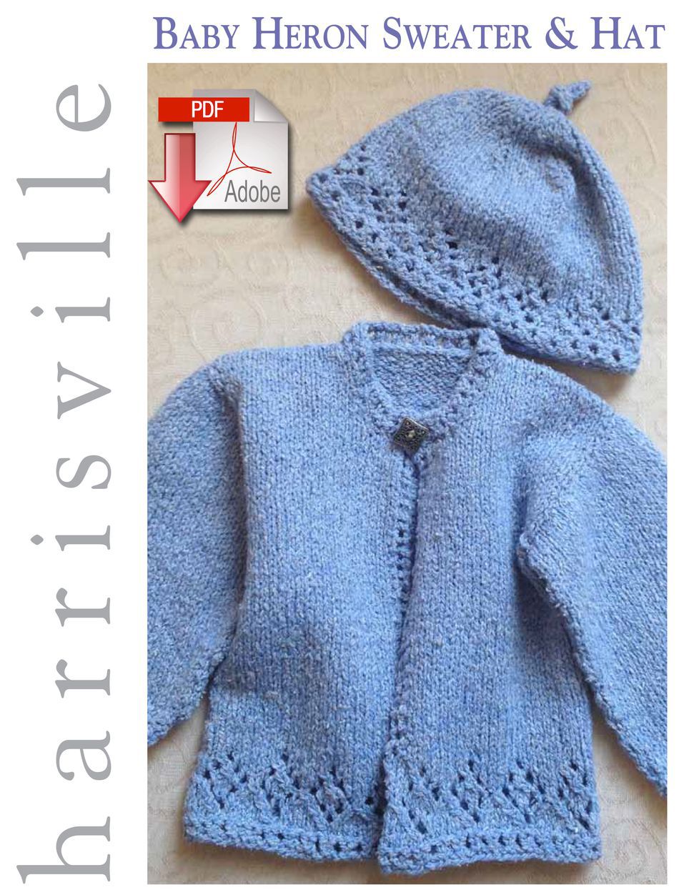 Knitting Patterns Baby Heron Sweater and Hat  Pattern download Harrisville Designs