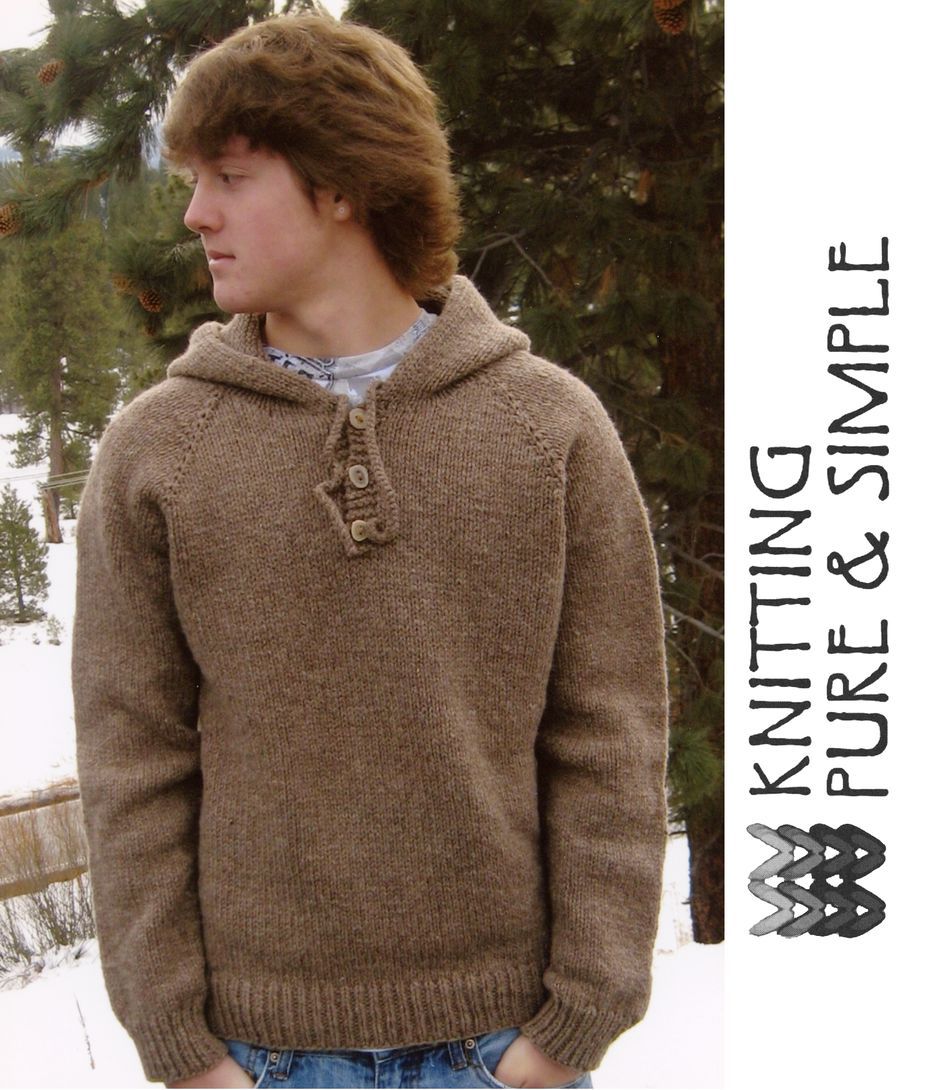 Knitting Patterns Neck Down Menaposs Hooded Hoodie Pullover  by Knitting Pure and Simple