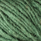 Close-up view of green yarn, focusing on the texture and fibers. The yarn, resembling Halcyon Geo Rug Wool by Caledonian Dye Works, appears soft and slightly fuzzy, with individual strands twisted together.