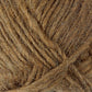 Close-up of a ball of brown Lopi Alafoss Icelandic Wool Yarn by Berroco, Inc., with visible fibers and textures, coiled neatly. The image highlights the intertwined strands and the soft, fuzzy texture of the material, indicating it may be suitable for knitting Icelandic pullovers or felted mittens.