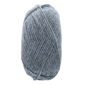 A skein of Lopi Alafoss Icelandic Wool Yarn by Berroco, Inc., tightly wound and oval-shaped in a light gray hue, rests against a plain white background.