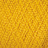 A close-up view of yellow JaggerSpun Maine Line 3/8 Yarn | Mini-cone from Jagger Brothers, Inc. woven into a detailed, criss-cross pattern. The image highlights the texture and complexity of the yarn, creating a vibrant, intricate design.