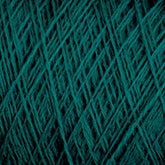 A close-up image of tightly wound, thick JaggerSpun Maine Line 3/8 Yarn from Jagger Brothers, Inc. showcases its fuzzy texture. The yarn, arranged in an overlapping crisscross pattern reminiscent of traditional Maine wool yarns, creates a dense and intricate visual effect. The rich teal color enhances its vibrant appearance.