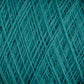 Close-up view of tightly wound teal-colored JaggerSpun Maine Line 3/8 Yarn on a large cone. The threads form a crisscross pattern, showcasing the texture and intricate fibrous details of the soft medium grade wool, crafted by Jagger Brothers, Inc.