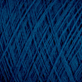 Close-up of dark blue JaggerSpun Maine Line 3/8 Yarn | Mini-cone by Jagger Brothers, Inc., showcasing its detailed texture. The strands of this worsted spun yarn are tightly wound, creating a crisscross pattern throughout the image. The rich and deep color enhances the visibility of the fibers and fine details.