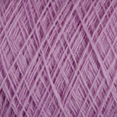 Close-up image of light purple JaggerSpun Maine Line 3/8 Yarn Mini-cone by Jagger Brothers, Inc., showing an intricate, crisscrossed pattern of threads. The texture appears soft and fuzzy, with the worsted spun yarn strands tightly intertwined.