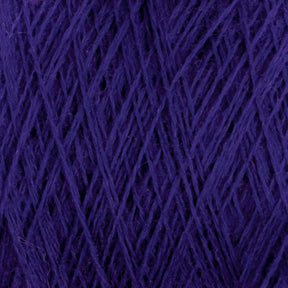 Close-up image of a ball of Jagger Brothers, Inc.'s JaggerSpun Maine Line 2/8 Yarn in deep purple, showcasing the texture and intertwining fibers. The threads criss-cross tightly, creating a visually rich and dense pattern ideal for both commercial and recreational knitters.