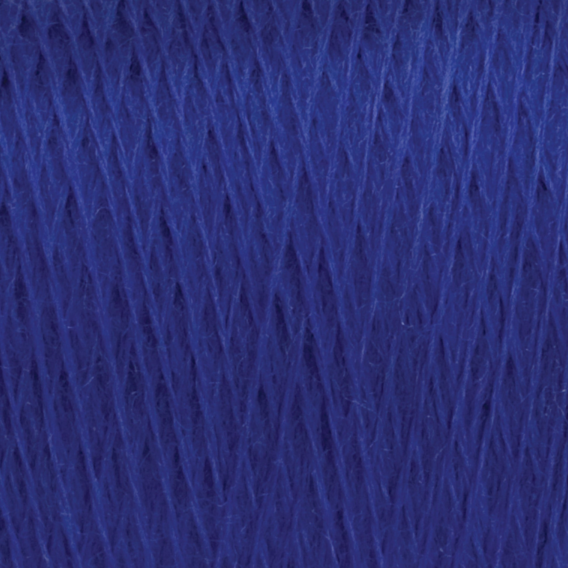 Close-up image of JaggerSpun Maine Line 2/8 Yarn | Mini-cone by Jagger Brothers, Inc. in a bright blue color, tightly wound to showcase its fibrous texture. The strands are neatly layered, forming a detailed pattern of crisscrossing lines ideal for intricate knitting projects.
