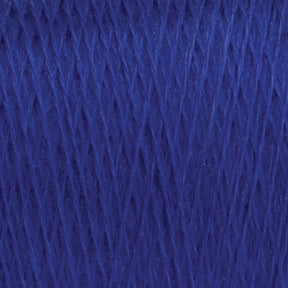 Close-up image of JaggerSpun Maine Line 2/8 Yarn | Mini-cone by Jagger Brothers, Inc. in a bright blue color, tightly wound to showcase its fibrous texture. The strands are neatly layered, forming a detailed pattern of crisscrossing lines ideal for intricate knitting projects.
