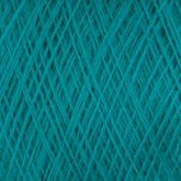 Close-up of JaggerSpun Maine Line 2/8 Yarn | Mini-cone by Jagger Brothers, Inc., showcasing intricately woven teal fibers in a dense, crisscrossing pattern. The texture appears soft and slightly fuzzy, highlighting the detailed threads and their overlapping structure, perfect for knitting projects.