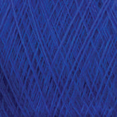 A close-up of Jagger Brothers, Inc.'s JaggerSpun Maine Line 2/8 Yarn in a rich deep blue color, wound in a crisscross pattern. The yarn exhibits a soft and slightly fuzzy texture with fine individual fibers intertwined tightly, capturing the intricate details of the thread.