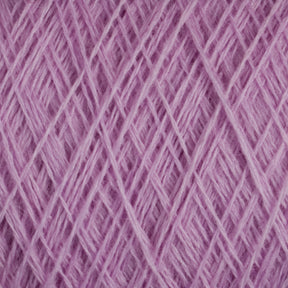 A close-up of light purple JaggerSpun Maine Line 2/8 Yarn | Mini-cone from Jagger Brothers, Inc. wound into a neat, crisscross pattern, creating a textured surface. The yarn strands are interwoven tightly, forming a uniformly intricate design reminiscent of expert weaving techniques.