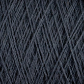 Close-up of the JaggerSpun Maine Line 2/8 Yarn | Mini-cone from Jagger Brothers, Inc. in dark gray, worsted spun and wrapped tightly in a crisscross pattern, showing the texture and fibers of the material. The strands are neatly organized, forming a geometric design with intersecting lines and varying shades of gray, perfect for knitting or weaving projects.