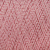 Close-up of JaggerSpun Maine Line 2/20 Yarn by Jagger Brothers, Inc., wound into a crisscross pattern, creating a textured surface with visible fibers. The soft appearance of this light pink medium-grade wool suggests it is ideal for knitting or crochet projects.