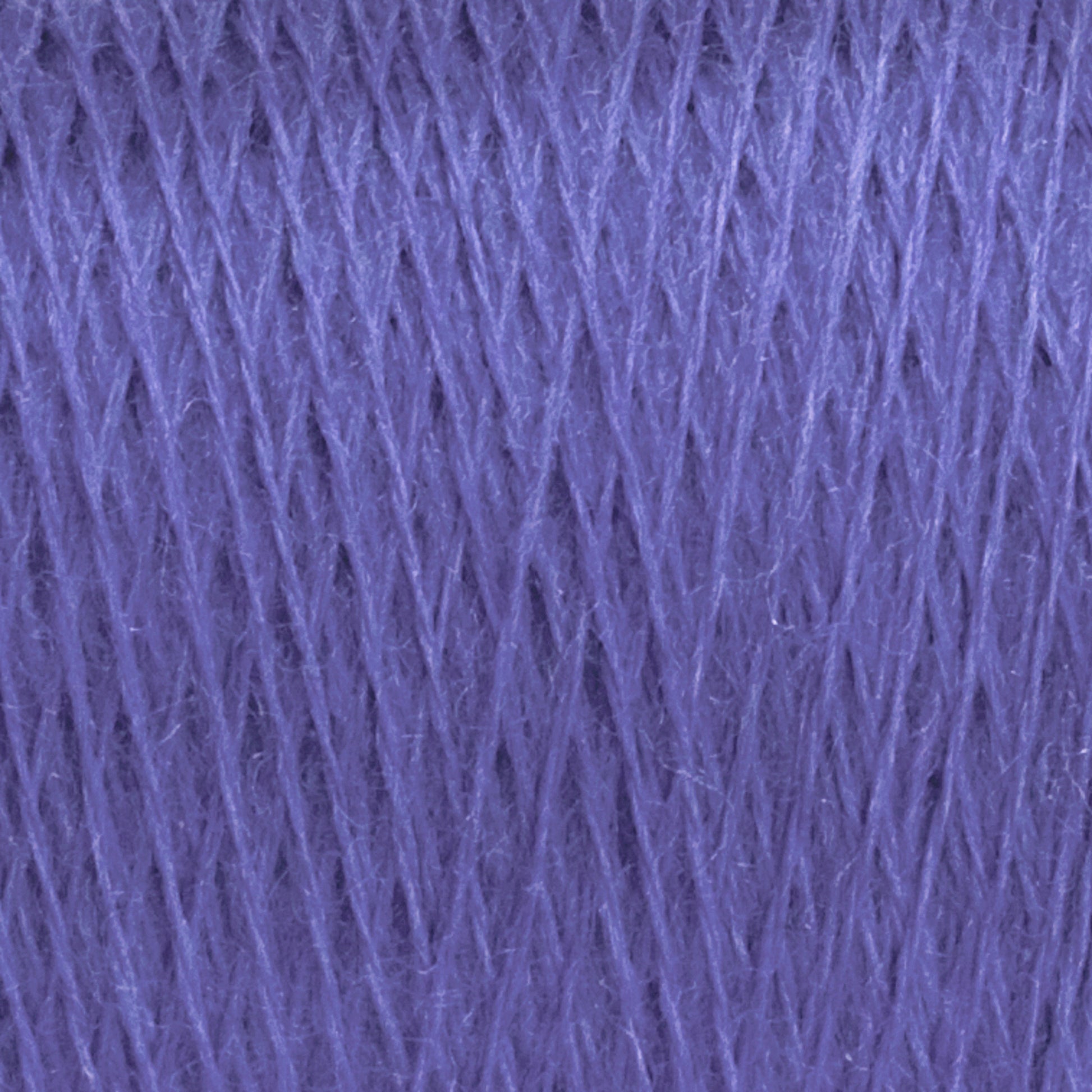 Close-up of purple JaggerSpun Maine Line 2/20 Yarn mini-cone by Jagger Brothers, Inc., showcasing its detailed, intertwined fibers. The texture is soft, with strands densely packed in a worsted spun finish, creating a rich and even color throughout.