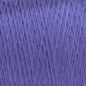 Close-up of purple JaggerSpun Maine Line 2/20 Yarn mini-cone by Jagger Brothers, Inc., showcasing its detailed, intertwined fibers. The texture is soft, with strands densely packed in a worsted spun finish, creating a rich and even color throughout.