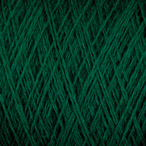 Close-up of dark green JaggerSpun Superfine Merino 2/18 Yarn from Jagger Brothers, Inc. tightly wound in a crisscross pattern, highlighting the texture and fibers.