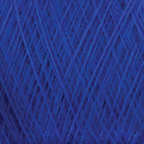 Close-up of JaggerSpun Superfine Merino 2/18 Yarn by Jagger Brothers, Inc., in a deep blue shade, showcasing the intricate crisscrossing threads and soft texture. The yarn’s rich color and detailed fibrous strands are prominently displayed, highlighting its worsted spun quality.