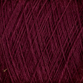 Close-up of the JaggerSpun Superfine Merino 2/18 Yarn | Mini-cone in burgundy, revealing a crisscross pattern. The image displays the texture and details of the tightly woven strands, with the rich, dark red color dominating the view. Ideal for hand knitters, this worsted spun yarn from Jagger Brothers, Inc. offers both beauty and durability.