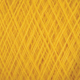 Close-up image of tightly wound JaggerSpun Zephyr Wool-Silk 2/18 Yarn | Large Cone by Jagger Brothers, Inc. in a bright yellow color, showcasing a detailed crisscross pattern of the fibers. The texture appears soft and slightly fuzzy, reminiscent of luxurious yarn, with the strands overlapping and intertwined.