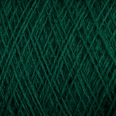 Close-up view of JaggerSpun Zephyr Wool-Silk 2/18 Yarn in dark green, showing a detailed crisscrossing pattern of the strands. The texture is soft with a slight sheen. Made from luxurious Australian superfine merino wool by Jagger Brothers, Inc., the fibers are tightly woven, creating an intricate and orderly arrangement.