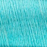 Close-up of light blue JaggerSpun Zephyr Wool-Silk 2/18 Yarn from Jagger Brothers, Inc., showcasing the luxurious yarn fibers intertwined in a crisscross pattern that highlights the detailed texture and softness of the material. The threads appear thick and are tightly knitted together on this large cone.