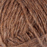 Close-up image of a ball of Berroco, Inc.'s Léttlopi (Lite Lopi) Icelandic Wool Yarn featuring thick, intertwined fibers with varying shades of lighter and darker brown strands. The slightly rough texture and blend of colors make it perfect for colorwork knitting or crafting durable garments.