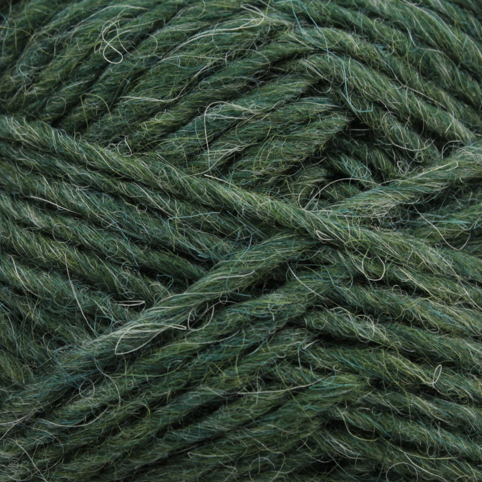 Close-up shot of Léttlopi (Lite Lopi) Icelandic Wool Yarn by Berroco, Inc. The texture reveals a blend of various green shades, with individual fibers and strands intertwined, creating a soft and wooly appearance ideal for colorwork knitting.