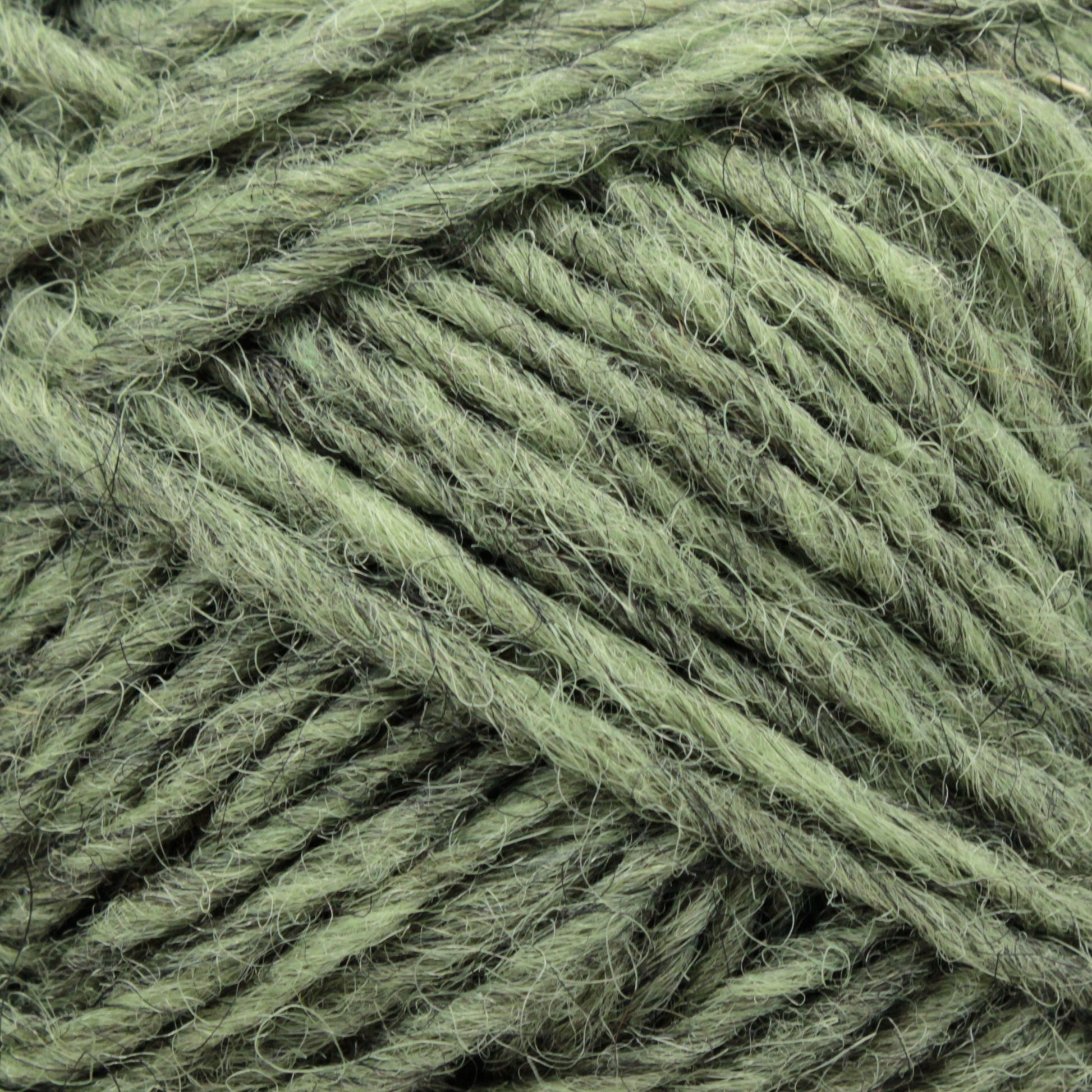 Close-up of several strands of the light green Léttlopi (Lite Lopi) Icelandic Wool Yarn by Berroco, Inc., intricately intertwined and showcasing the texture and fibers perfect for colorwork knitting.