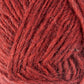 Close-up image of a ball of Léttlopi (Lite Lopi) Icelandic Wool Yarn by Berroco, Inc. in a rich, deep red color. The fibers appear soft and slightly fuzzy, forming intricate patterns as they are wound together, perfect for colorwork knitting.