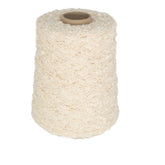 A large spool of Cathy - Cotton Yarn by Henry's Attic, in an off-white hue with a textured finish and cardboard core, stands upright against a plain white background, showcasing its subtle slubs for added depth.