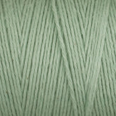 Close-up image of Great Northern Weaving's Cotton Carpet Warp 8/4 in light green, showcasing neatly wound strands. The soft and smooth texture is evident, with tightly twisted fibers forming a consistent pattern ideal for knitting, crocheting, or weaving coverlets.