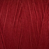 A close-up image of Great Northern Weaving's Cotton Carpet Warp 8/4. The yarn's texture is clearly visible, showcasing fine threads tightly spun together. The rich red color is uniform throughout, highlighting the softness and quality of this cotton warp yarn often used in coverlets.