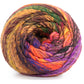 A tightly wound skein of Noro Ito by Knitting Fever / Euro Yarns showcases a blend of vibrant hues including orange, green, purple, red, and brown. The colorful yarn's texture appears soft and thick, suitable for knitting or crocheting projects.