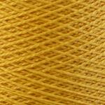 Close-up view of a spool of Supreme Corp's 3/2 Pearl Cotton Yarn in yellow, tightly wound with a crisscrossing pattern. The texture is detailed with visible strands and fibers, illustrating the fine craftsmanship of this versatile large cone yarn.