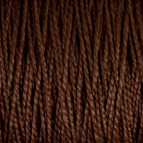 Close-up image of Supreme Corp's 3/2 Pearl Cotton Yarn on a large cone, with brown mercerized yarn strands lined up vertically, showcasing variations in texture and shading. The yarn appears thick and tightly wound, making it suitable for knitting or crocheting. This versatile yarn offers durability and a silky sheen, making it ideal for various crafting projects.