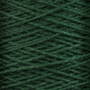 Close-up of the dark green 3/2 Pearl Cotton Yarn | Mini-cone by Supreme Corp, showcasing its versatile and intricate crisscross pattern. The texture of the yarn appears soft and slightly fuzzy, highlighting the thickness and tight weave of the fibers.