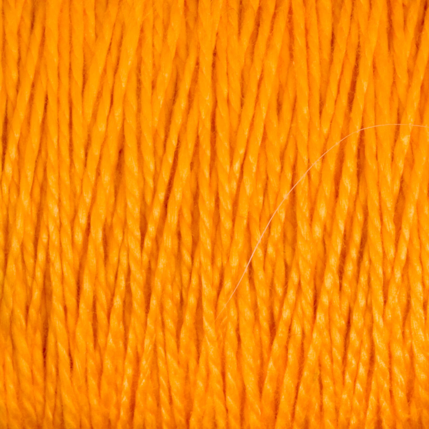 Close-up image of Supreme Corp's 3/2 Pearl Cotton Yarn in bright yellow-orange, featuring tightly interwoven fibers that highlight the texture and sheen of this versatile material.