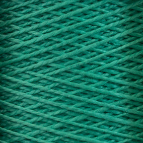 Close-up image of tightly wound 3/2 Pearl Cotton Yarn from Supreme Corp. The texture of the fibers and the crisscrossing pattern are clearly visible, showcasing the intricate weave and rich color of this versatile material available on a large cone.