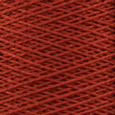 Close-up of tightly wound strands of Supreme Corp's 5/2 Pearl Cotton Yarn in a vibrant red hue. The yarn, neatly arranged in a crisscross pattern, exhibits a thick and sturdy quality with a consistent texture, showcasing its high-quality mercerized cotton. This large cone ensures an ample supply for various projects.