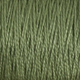 Close-up image of 5/2 Pearl Cotton Yarn from Supreme Corp, showing its tightly woven, smooth texture. The versatile yarn is uniformly colored in a solid shade of olive green.