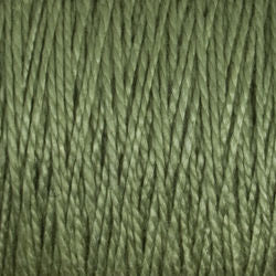 Close-up image of 5/2 Pearl Cotton Yarn from Supreme Corp, showing its tightly woven, smooth texture. The versatile yarn is uniformly colored in a solid shade of olive green.